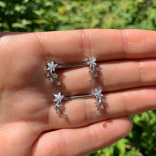 Load image into Gallery viewer, 14G 5/8 Clear CZ Gem Shooting Star Barbell Nipple Ring Set