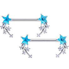 Load image into Gallery viewer, 14G 5/8 Aqua Clear CZ Gem Shooting Star Barbell Nipple Ring Set
