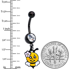 将图片加载到图库查看器,Clear Aurora Gem Black Happy Bee Dangle Belly Ring