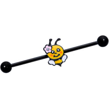 Load image into Gallery viewer, 14G Aurora Gem Black Yellow Happy Bee Industrial Barbell 38mm