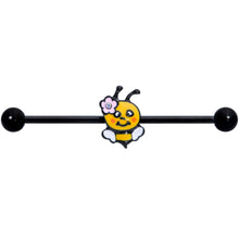 Load image into Gallery viewer, 14G Aurora Gem Black Yellow Happy Bee Industrial Barbell 38mm