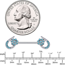 Load image into Gallery viewer, 14G 5/8 Aqua Gem Heart Flower Barbell Nipple Ring Set