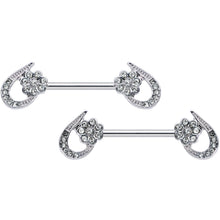Load image into Gallery viewer, 14G 5/8 Clear Gem Heart Flower Barbell Nipple Ring Set