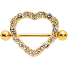 Load image into Gallery viewer, 14G 9/16 Clear Gem Gold Tone Love Hearts Nipple Shield Set