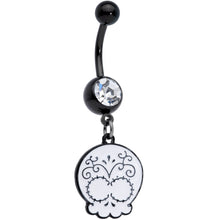 将图片加载到图库查看器,Clear Gem Black White Calavera Sugar Skull Dangle Belly Ring