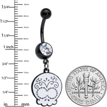 将图片加载到图库查看器,Clear Gem Black White Calavera Sugar Skull Dangle Belly Ring