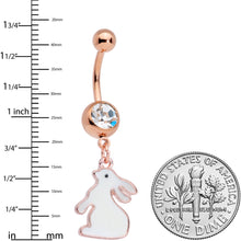 Load image into Gallery viewer, Clear Gem Rose Gold Tone Glow in the Dark Bunny Dangle Belly Ring