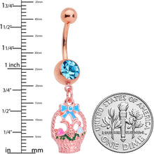 Load image into Gallery viewer, Aqua Gem Rose Gold Tone Easter Basket Dangle Belly Ring