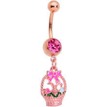 Load image into Gallery viewer, Pink Gem Rose Gold Tone Easter Basket Dangle Belly Ring