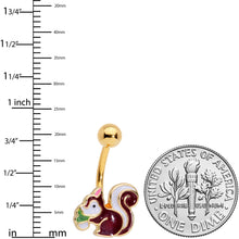 Load image into Gallery viewer, Gold Tone Brown White Snacking Squirrel Belly Ring
