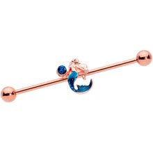 Load image into Gallery viewer, 14G Aqua Gem Rose Gold Tone Mermaid Industrial Barbell 38mm
