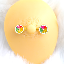 将图片加载到图库查看器,14G 5/8 Gold Tone Rainbow Grapefruit Barbell Nipple Ring Set