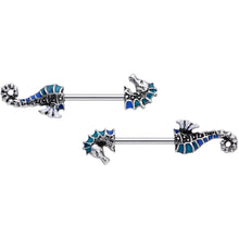 Load image into Gallery viewer, 14G 9/16 Nautical Seahorse Barbell Nipple Ring Set