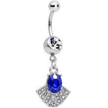 将图片加载到图库查看器,Blue Clear Gem Art Deco Fan Dangle Belly Ring