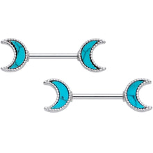 Load image into Gallery viewer, 14G 9/16 Faux Turquoise Crescent Moon Barbell Nipple Ring Set