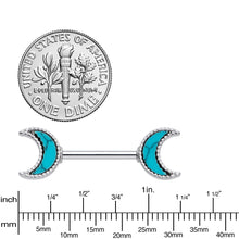 Load image into Gallery viewer, 14G 9/16 Faux Turquoise Crescent Moon Barbell Nipple Ring Set