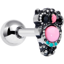 Load image into Gallery viewer, 16G 1/4 Black Gem Pink Orb Owl Cartilage Tragus Earring