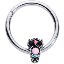 将图片加载到图库查看器,16G 3/8 Black Gem Pink Orb Owl Septum Ring