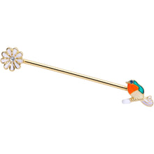 Load image into Gallery viewer, 14G Green Gem Gold Tone Perch Bird Industrial Barbell 38mm
