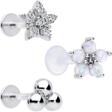 Load image into Gallery viewer, 16G 5/16 CZ Gem White Faux Opal Bioplast Labret Tragus Set of 3