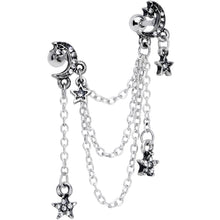 Load image into Gallery viewer, 16G 1/4 Clear Gem Moon Star Triple Dangle Cartilage Chain Earring