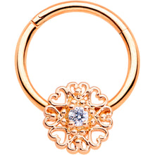 将图片加载到图库查看器,16G 3/8 Clear CZ Gem Rose Gold Tone Hearts Hinged Segment Ring
