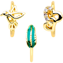 Load image into Gallery viewer, 20G 5/16 Clear CZ Gem Gold Tone Bird Heart Nose Hoop Set of 3