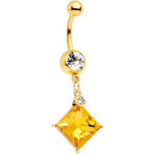 Load image into Gallery viewer, Clear Yellow Gem Gold Tone Rhombus Dangle Belly Ring
