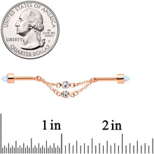 Load image into Gallery viewer, 14G White Synth Opal Rose Gold Tone Dangle Double Industrial 38mm