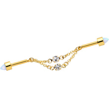 Load image into Gallery viewer, 14G White Synth Opal Gold Tone Dangle Double Industrial 38mm