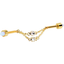 Load image into Gallery viewer, 14G White Synth Opal Gold Tone Dangle Double Industrial 38mm