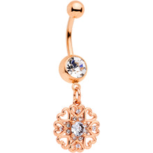 Load image into Gallery viewer, Clear CZ Gem Rose Gold Tone Hearts Dangle Belly Ring