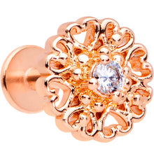将图片加载到图库查看器,16G 1/4 Clear CZ Rose Gold Tone Hearts Labret Monroe Tragus