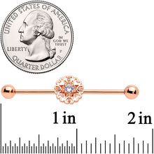 将图片加载到图库查看器,14G Clear CZ Gem Rose Gold Tone Hearts Industrial Barbell 38mm