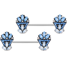 Load image into Gallery viewer, 14G 5/8 Blue White Faux Opal Ornate Barbell Nipple Ring Set