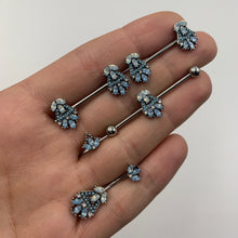 Load image into Gallery viewer, 14G Blue White Faux Opal Ornate Industrial Barbell 38mm