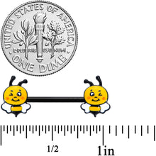 Load image into Gallery viewer, 14G 9/16 Black Yellow Winking Bee Barbell Nipple Ring Set
