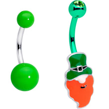Load image into Gallery viewer, Clear Gem Green Leprechaun Saint Patricks Day Belly Ring Set of 2