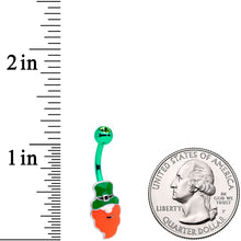 Load image into Gallery viewer, Clear Gem Green Leprechaun Saint Patricks Day Belly Ring Set of 2