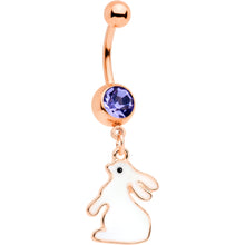 Load image into Gallery viewer, Purple Gem Rose Gold Tone Glow in Dark Easter Bunny Dangle Belly Ring