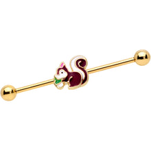 将图片加载到图库查看器,14G Gold Tone Snacking Squirrel Industrial Barbell 38mm