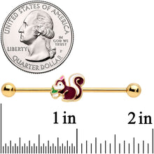 将图片加载到图库查看器,14G Gold Tone Snacking Squirrel Industrial Barbell 38mm