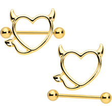 Load image into Gallery viewer, 14G 5/8 Gold Tone Devil Heart Valentines Day Nipple Shield Set
