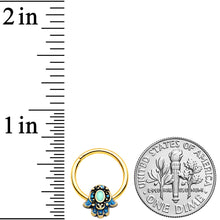 将图片加载到图库查看器,16G 3/8 Gold Tone Aqua Ornate Hamsa Hand Septum Ring