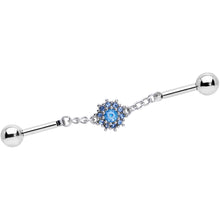 Load image into Gallery viewer, 14G Aqua Gem Sunburst Chain Dangle Industrial Barbell 40mm