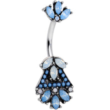 Load image into Gallery viewer, Blue White Faux Opal Ornate Double Mount Belly Ring