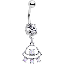 Load image into Gallery viewer, Clear CZ Gem White Faux Opal UFO Dangle Belly Ring