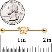 将图片加载到图库查看器,14G Clear Gem Gold Tone Flying Pig Industrial Barbell 38mm