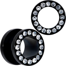 Load image into Gallery viewer, 00G Clear Gem Black Anodized Screw Fit Tunnel Plug Set