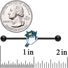 Load image into Gallery viewer, 14G Black Creepy Halloween Tea Industrial Barbell 38mm